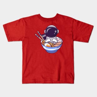 Cute Astronaut In Bowl Of Ramen Noodle Cartoon Kids T-Shirt